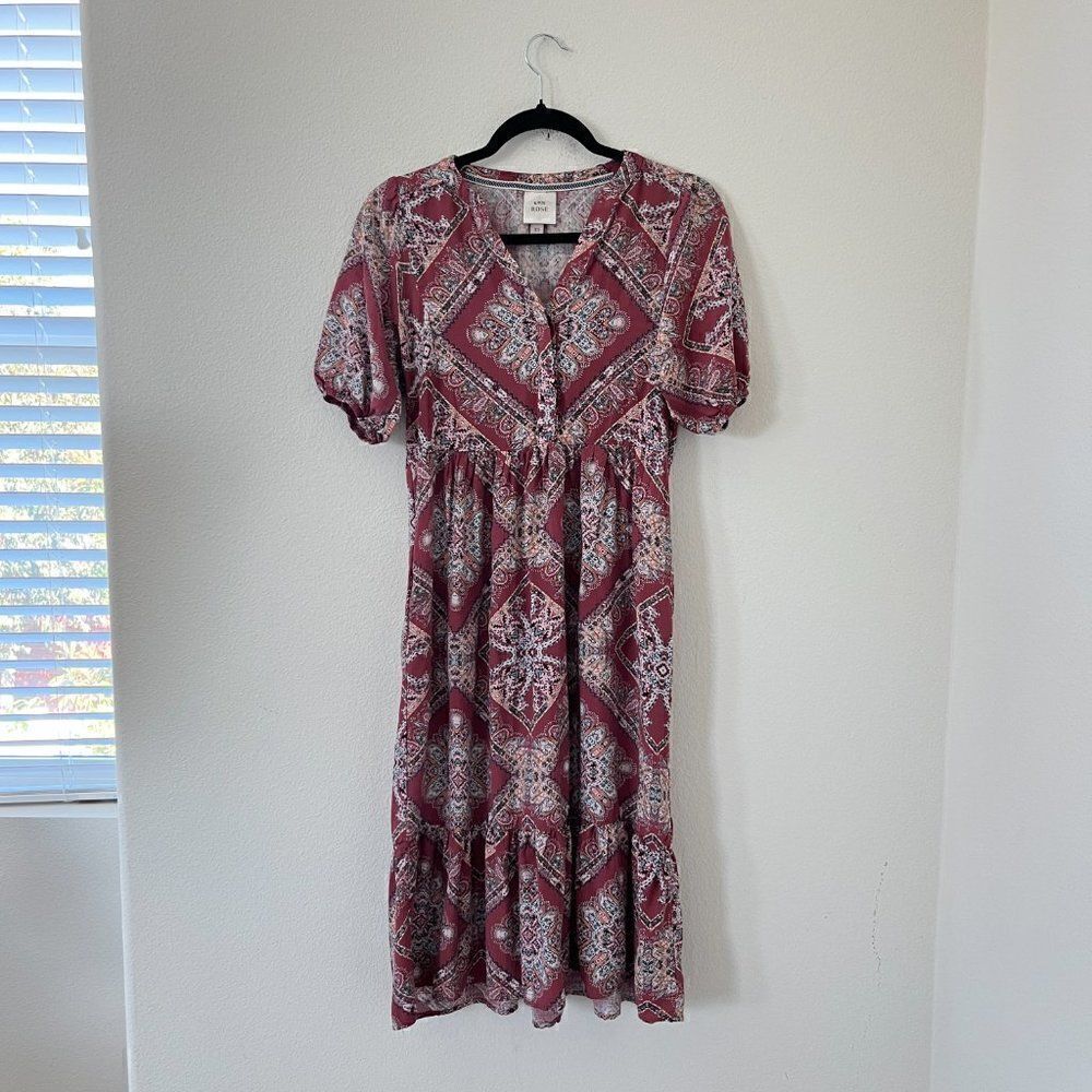 Knox Rose Midi Dress Size Extra Small Red Bohemian Peasant Short Sleeve Boho - Picture 2 of 12
